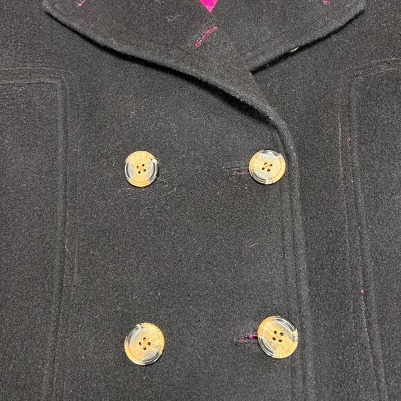 Lilly Pulitzer Wool Pea Coat SIZE Small Black Pink Lining Jacket Pockets - Picture 9 of 12
